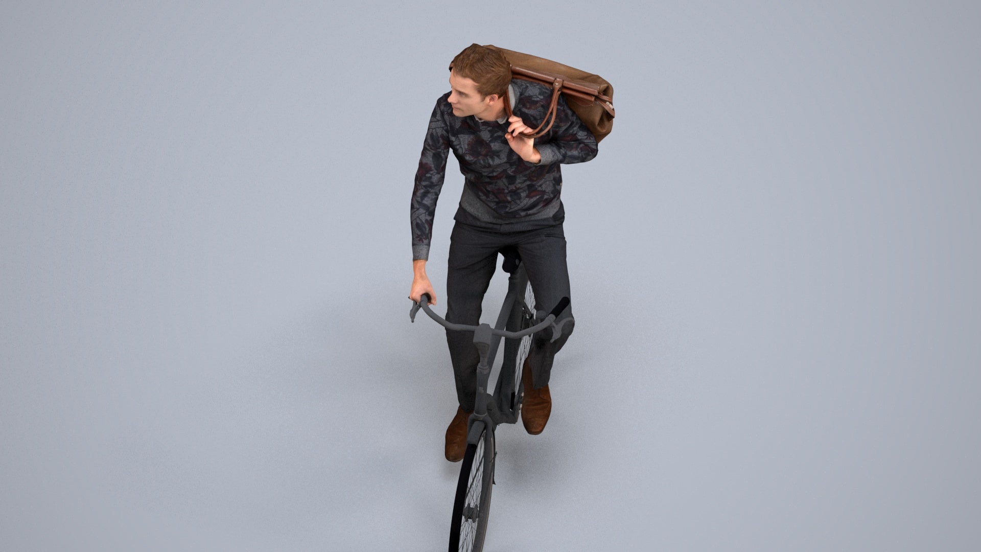 scanned 3D man casual cycling, photogrammetry people for Enscape and V-Ray, back view render