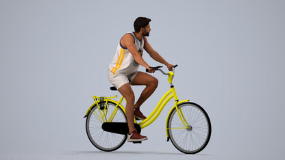 3D scanned man cycling, photorealistic archviz people for Enscape and SketchUp, side view render