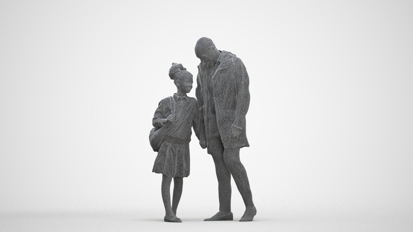 realistic 3D human girl business kids, archviz people FBX OBJ for Blender, three-quarter front view render