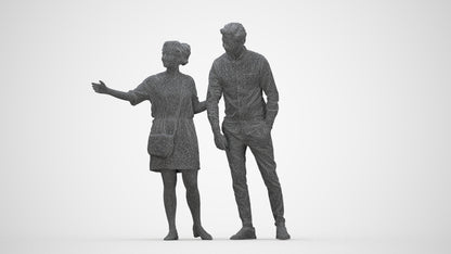 realistic 3D human woman casual couple, archviz people FBX OBJ for Blender, wireframe back view