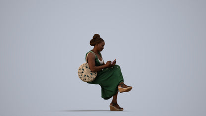 realistic 3D woman casual sitting, scanned archviz people for Blender and 3ds Max, side view render