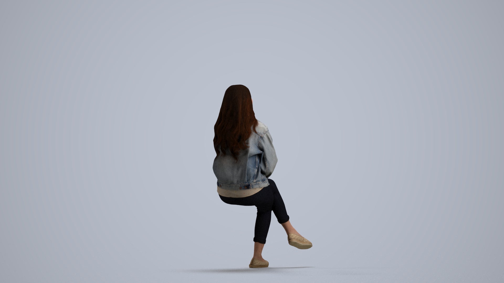 realistic 3D human woman casual sitting, archviz people FBX OBJ for Blender, front view render