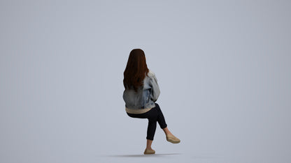 realistic 3D human woman casual sitting, archviz people FBX OBJ for Blender, front view render