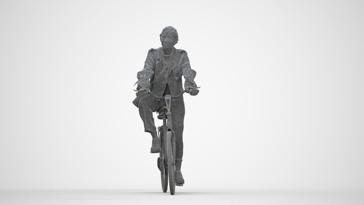 3D people model woman casual cycling, scanned human for 3ds Max rendering, wireframe back view