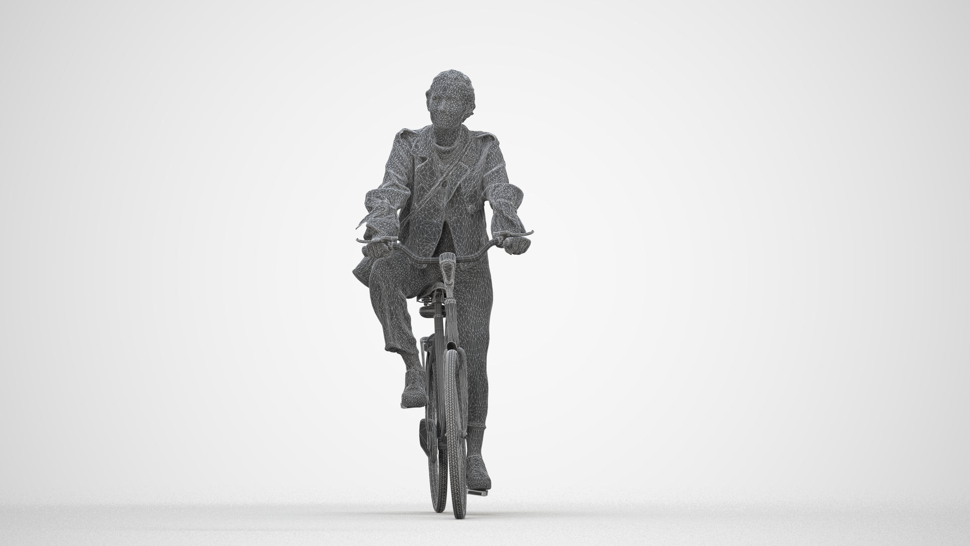 3D people model woman casual cycling, scanned human for 3ds Max rendering, wireframe back view