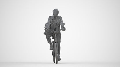 3D people model woman casual cycling, scanned human for 3ds Max rendering, wireframe back view