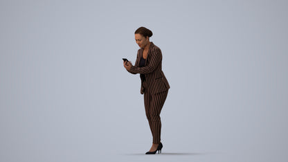 realistic 3D human woman business standing, archviz people FBX OBJ for Blender, three-quarter view render