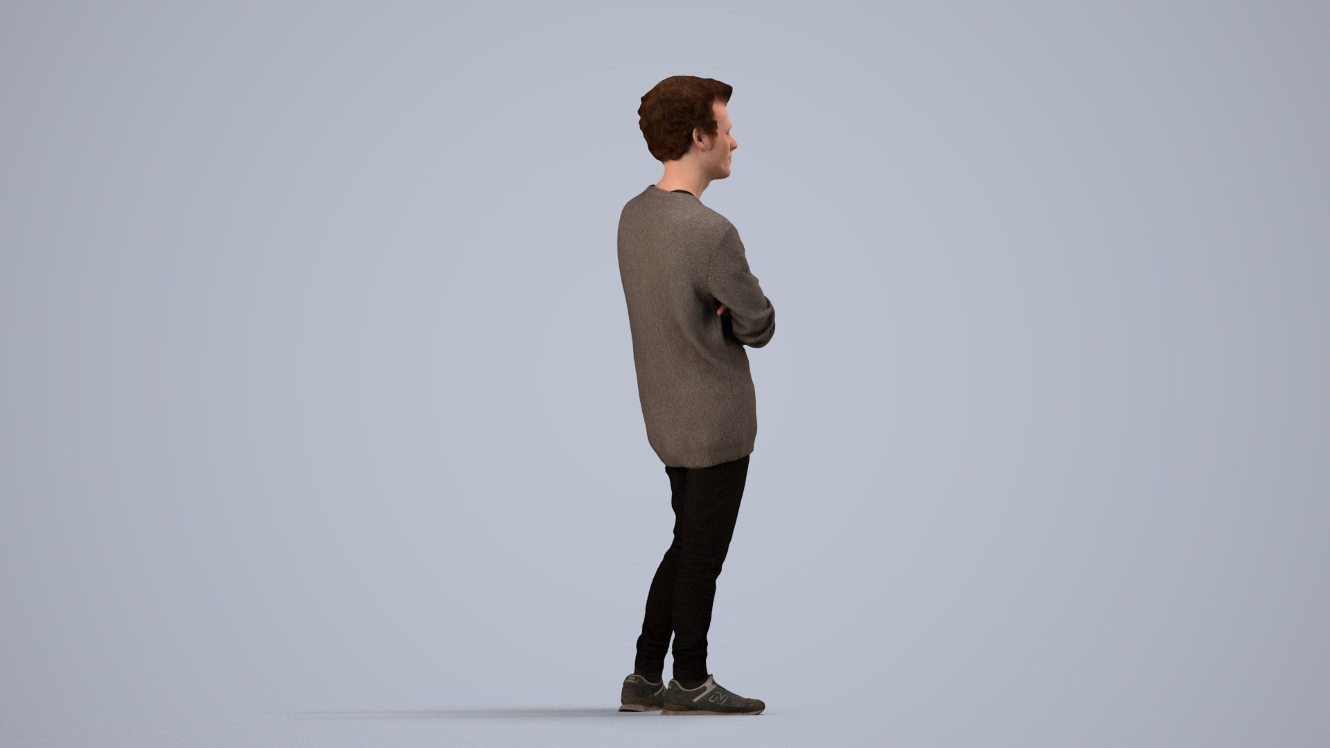 photogrammetry 3D man casual standing, realistic human model archviz FBX, side view render