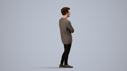photogrammetry 3D man casual standing, realistic human model archviz FBX, side view render