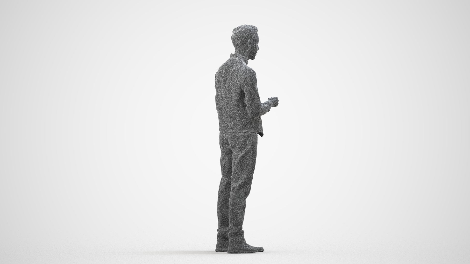 3D scanned man hospitality, photorealistic archviz people for Enscape and SketchUp, wireframe side view