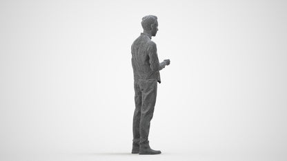3D scanned man hospitality, photorealistic archviz people for Enscape and SketchUp, wireframe side view