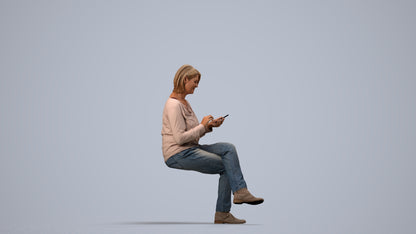 3D people model woman casual sitting, scanned human for 3ds Max rendering, side view render