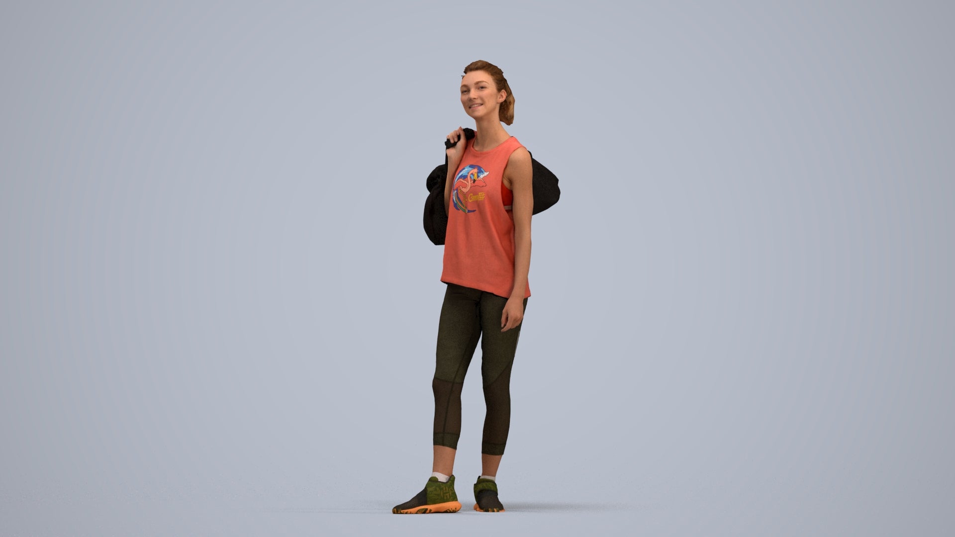 3D people model woman sport, scanned human for 3ds Max rendering, standing pose render