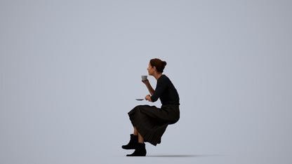 realistic 3D people senior woman casual sitting, render-ready for V-Ray and Corona, FBX OBJ, three-quarter view render