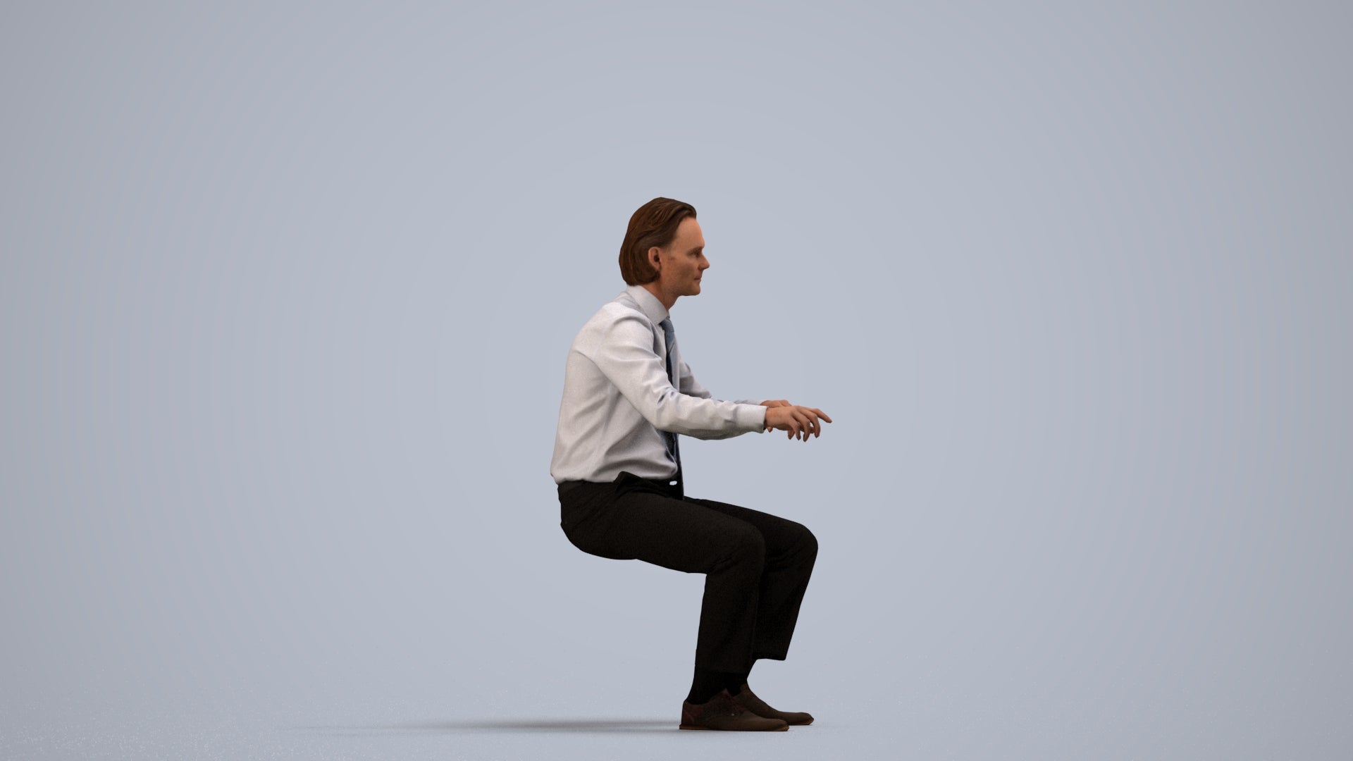 3D human model man business, photogrammetry scanned person for archviz, side view render