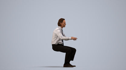 3D human model man business, photogrammetry scanned person for archviz, side view render