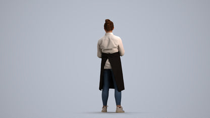 3D human model woman standing, photogrammetry scanned person for archviz, front view render