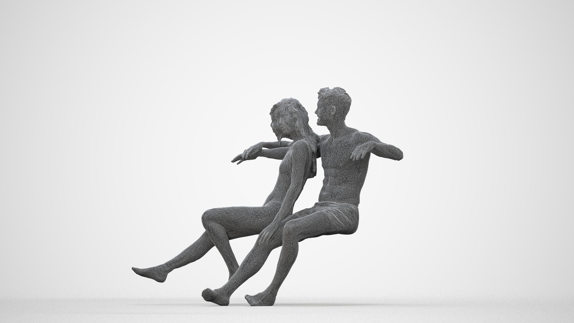 3D scanned woman mix, photorealistic archviz people for Enscape and SketchUp, wireframe back view