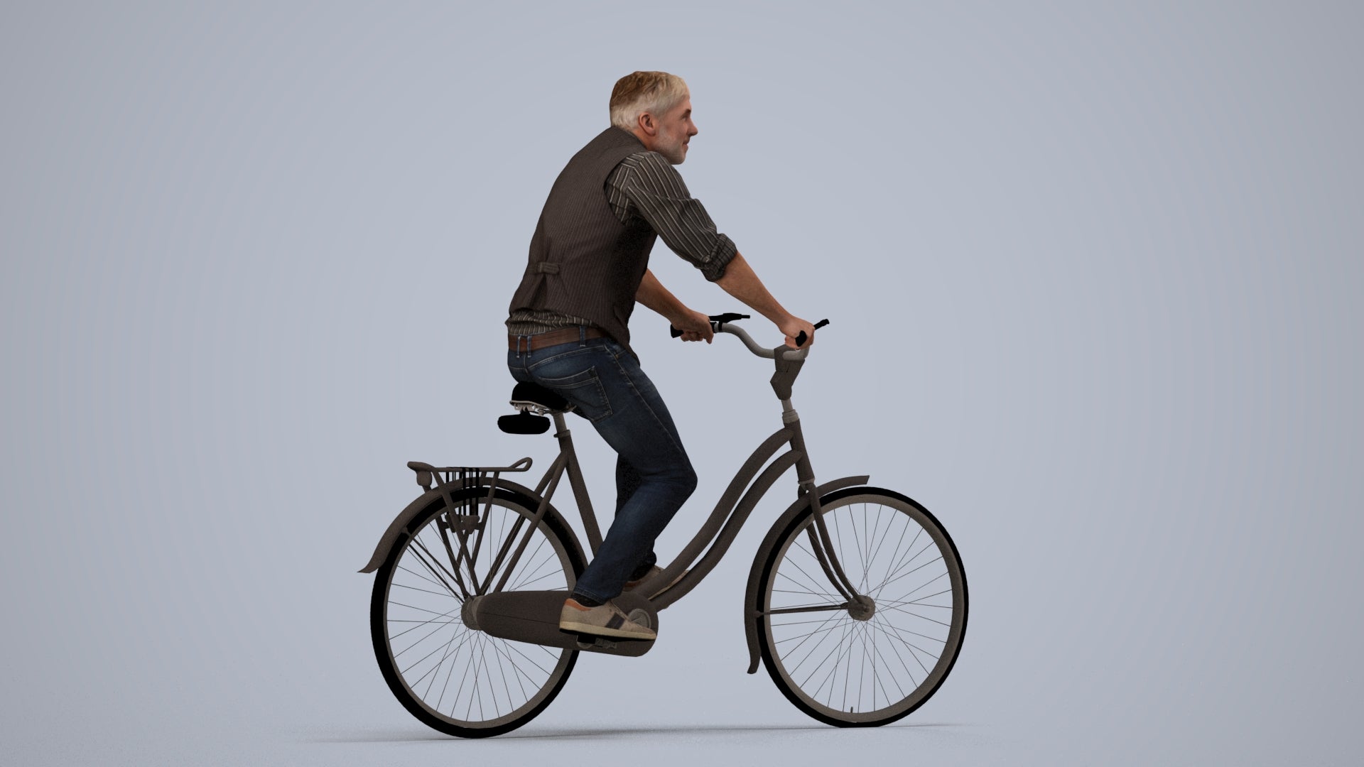 3D scanned man cycling casual, photorealistic archviz people for Enscape and SketchUp, side view render