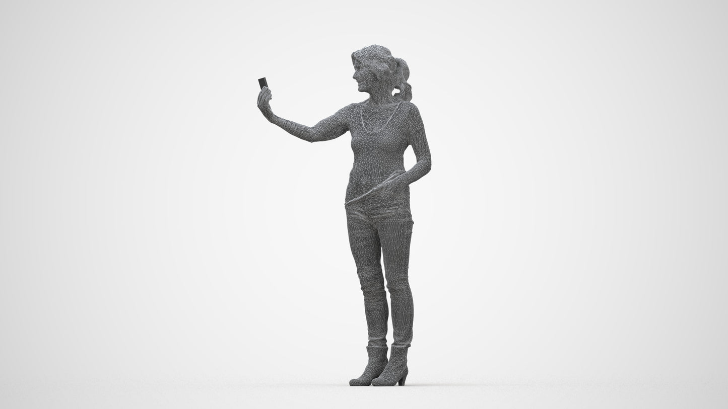 photogrammetry 3D senior woman casual standing, realistic human model archviz FBX, wireframe back view
