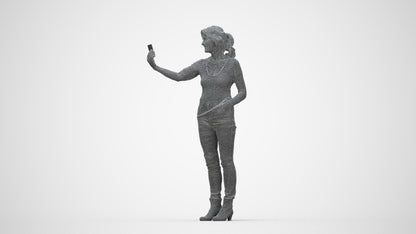 photogrammetry 3D senior woman casual standing, realistic human model archviz FBX, wireframe back view