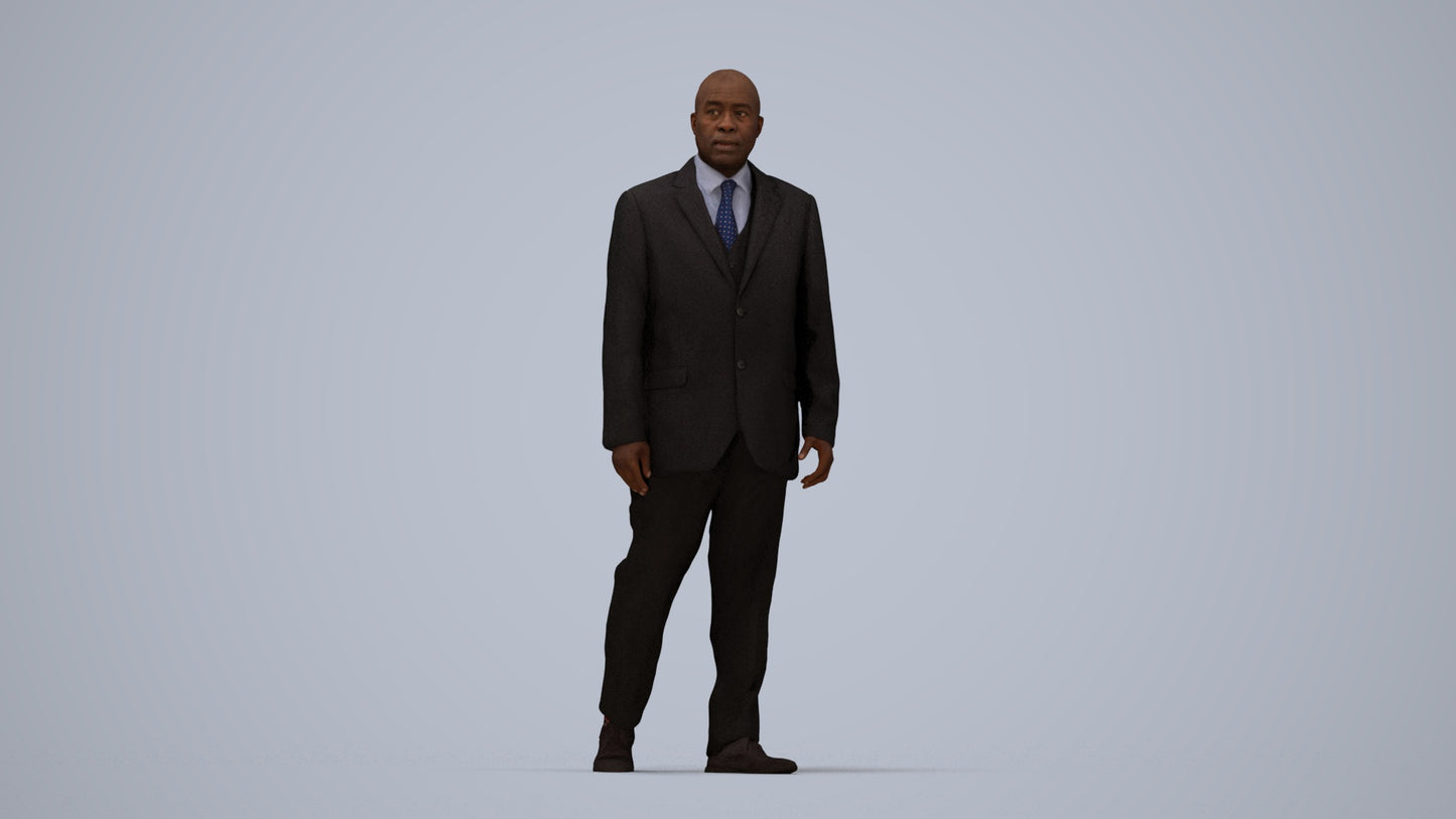 3D scanned man walking business, photorealistic archviz people for Enscape and SketchUp, top-down view render