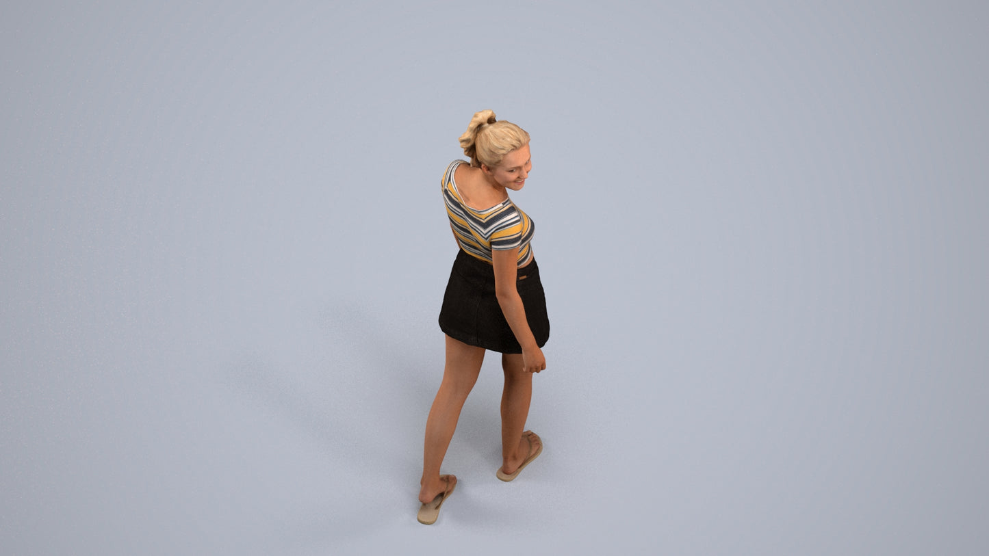 3D people model woman casual walking, scanned human for 3ds Max rendering, back view render