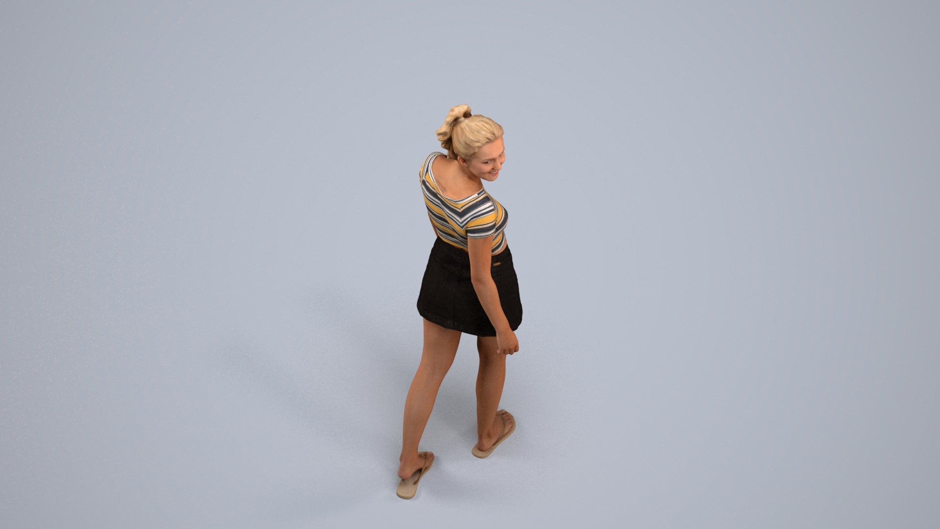 3D people model woman casual walking, scanned human for 3ds Max rendering, back view render