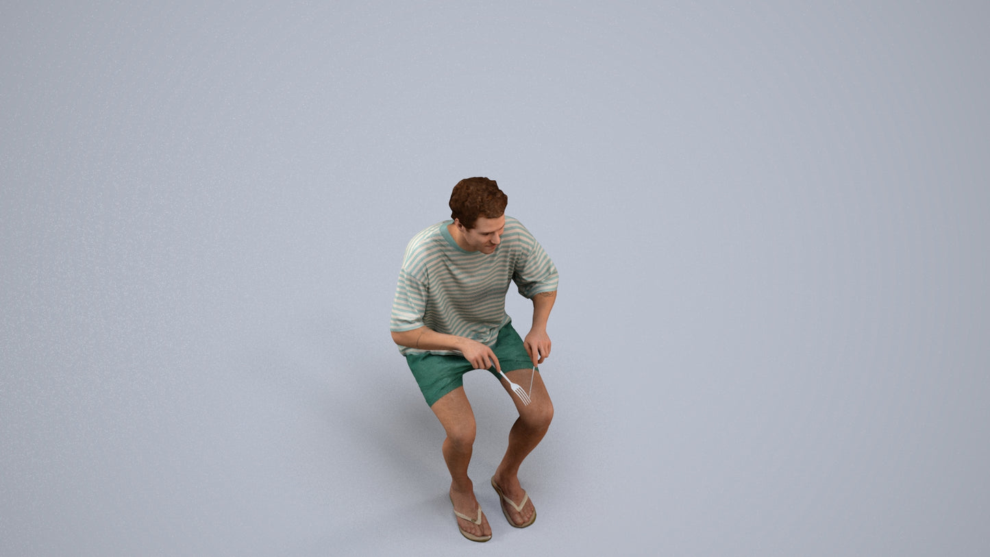 realistic 3D man casual sitting, scanned archviz people for Blender and 3ds Max, back view render