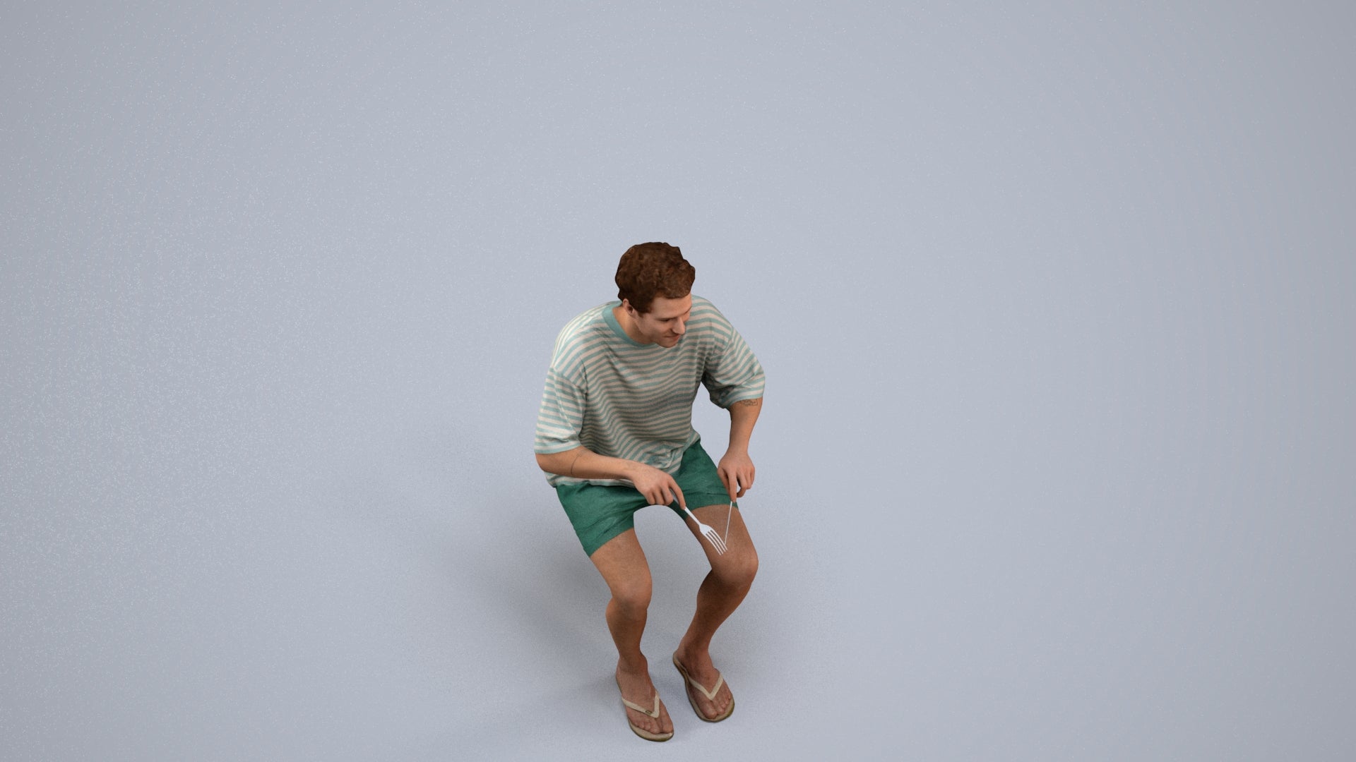 realistic 3D man casual sitting, scanned archviz people for Blender and 3ds Max, back view render