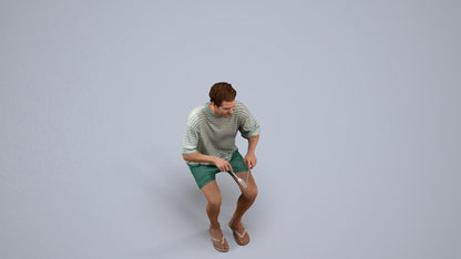 realistic 3D man casual sitting, scanned archviz people for Blender and 3ds Max, back view render