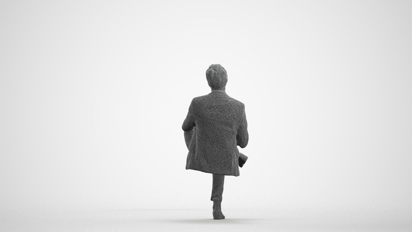 3D people model man business, scanned human for 3ds Max rendering, wireframe front view