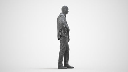 realistic 3D senior man business, scanned archviz people for Blender and 3ds Max, wireframe side view