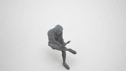scanned 3D man casual sitting, photogrammetry people for Enscape and V-Ray, wireframe three-quarter view