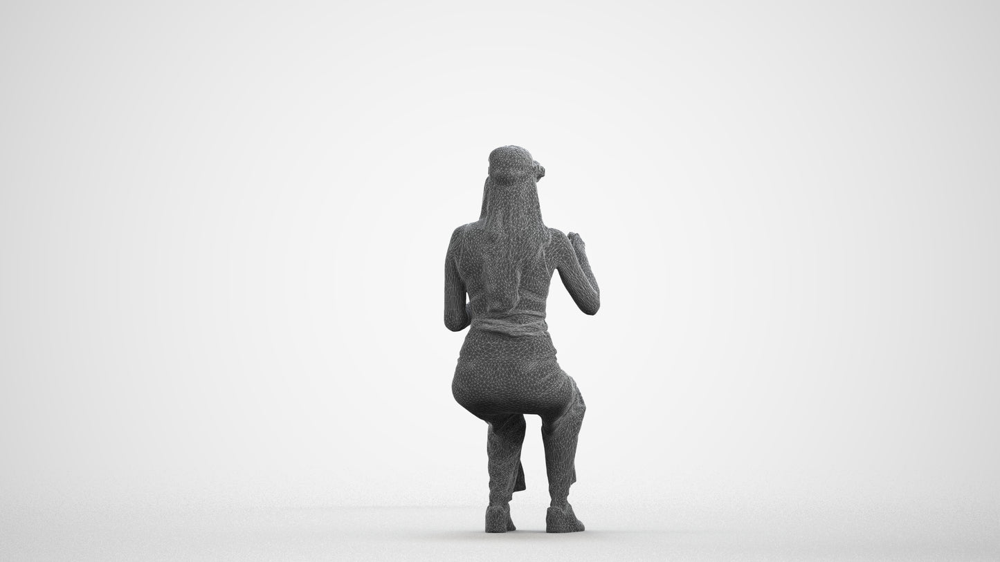 photogrammetry 3D woman casual sitting, realistic human model archviz FBX, wireframe front view