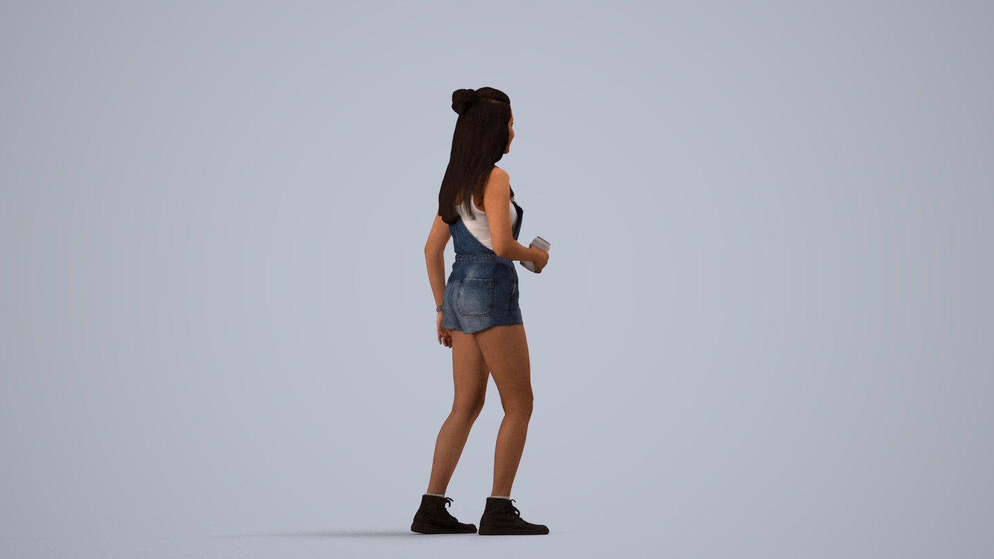 3D people model woman casual standing, scanned human for 3ds Max rendering, side view render