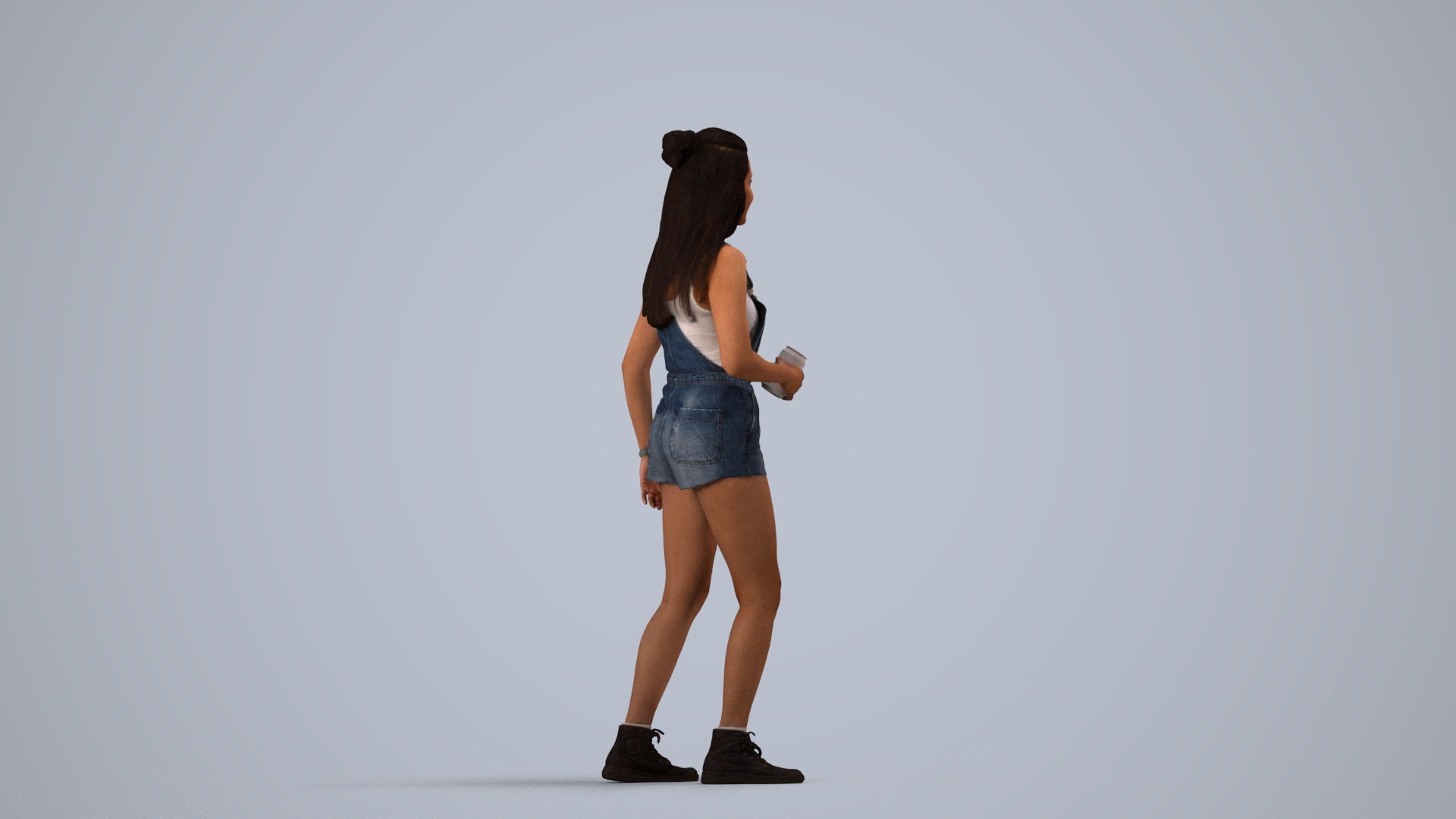 3D people model woman casual standing, scanned human for 3ds Max rendering, side view render