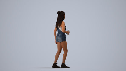 3D people model woman casual standing, scanned human for 3ds Max rendering, side view render