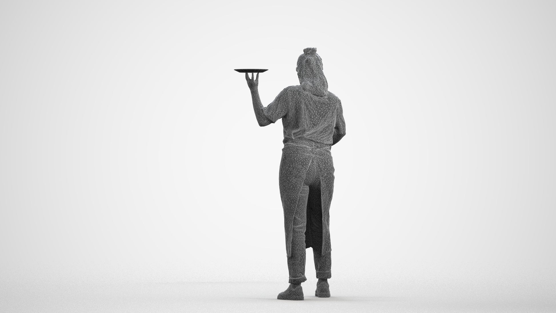 3D people model woman hospitality, scanned human for 3ds Max rendering, wireframe front view