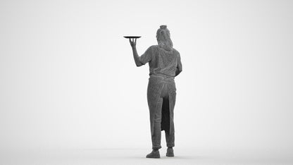 3D people model woman hospitality, scanned human for 3ds Max rendering, wireframe front view