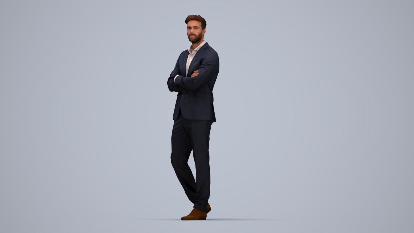 photogrammetry 3D man business, realistic human model archviz FBX, top-down view render