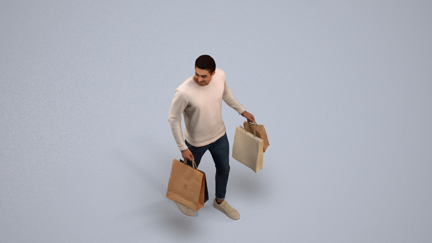 3D people model man casual formal, scanned human for 3ds Max rendering, back view render