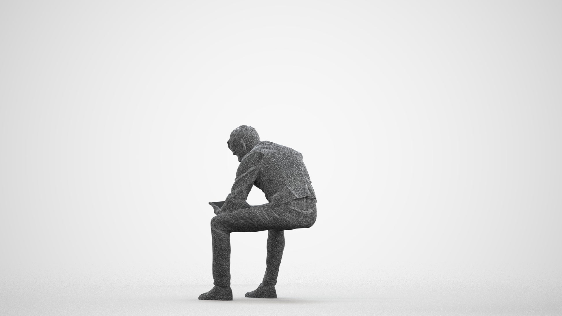 scanned 3D man casual sitting, photogrammetry people for Enscape and V-Ray, wireframe front view