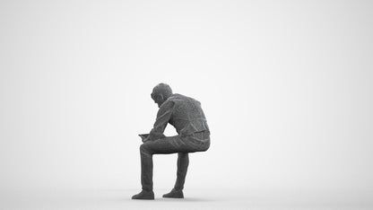 scanned 3D man casual sitting, photogrammetry people for Enscape and V-Ray, wireframe front view