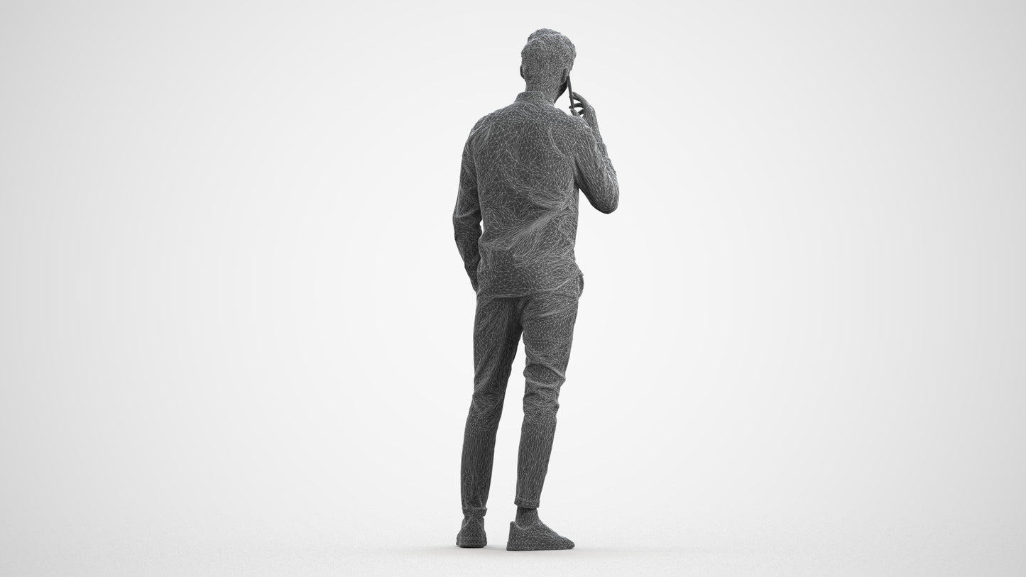 realistic 3D human man casual standing, archviz people FBX OBJ for Blender, wireframe front view