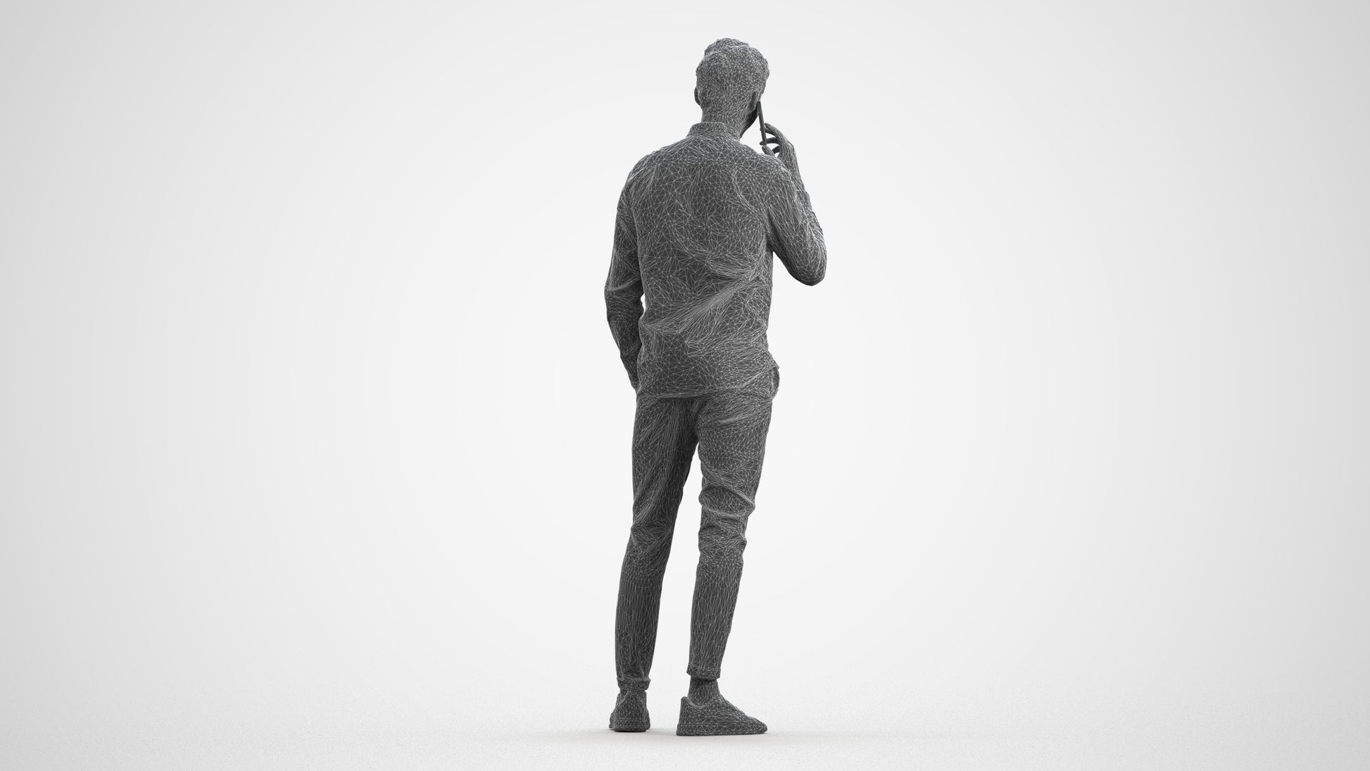 realistic 3D human man casual standing, archviz people FBX OBJ for Blender, wireframe front view
