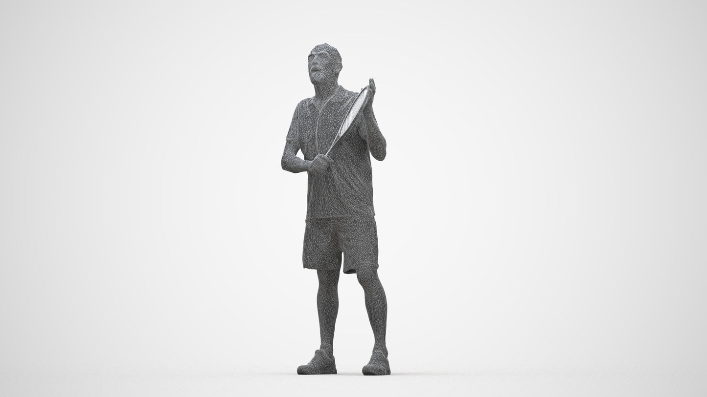 3D human model senior man sport, photogrammetry scanned person for archviz, wireframe back view