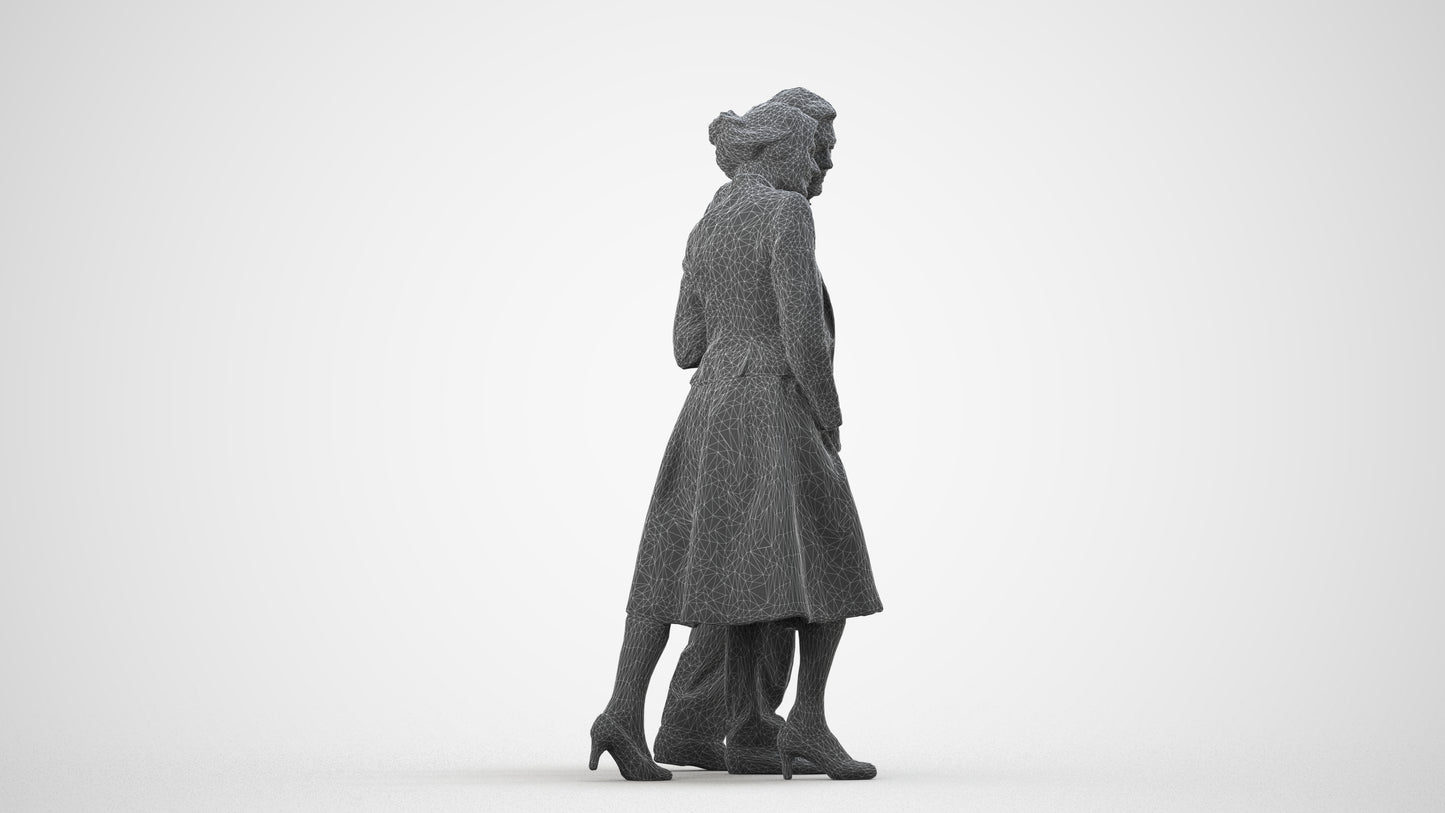 realistic 3D people senior woman formal couple, render-ready for V-Ray and Corona, FBX OBJ, wireframe side view