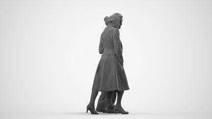 realistic 3D people senior woman formal couple, render-ready for V-Ray and Corona, FBX OBJ, wireframe side view