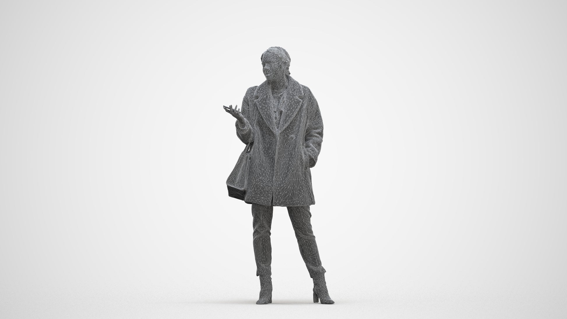 photogrammetry 3D woman business standing, realistic human model archviz FBX, three-quarter front view render